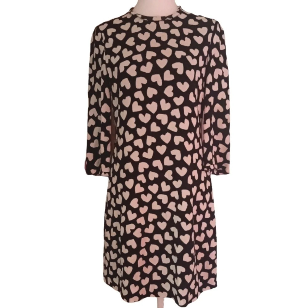 Kate Spade Dizzy Hearts 3/4 Sleeve Black & White Sheath Viscose Dress Size 2